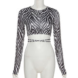 Striped Print Lace-up Short Tops